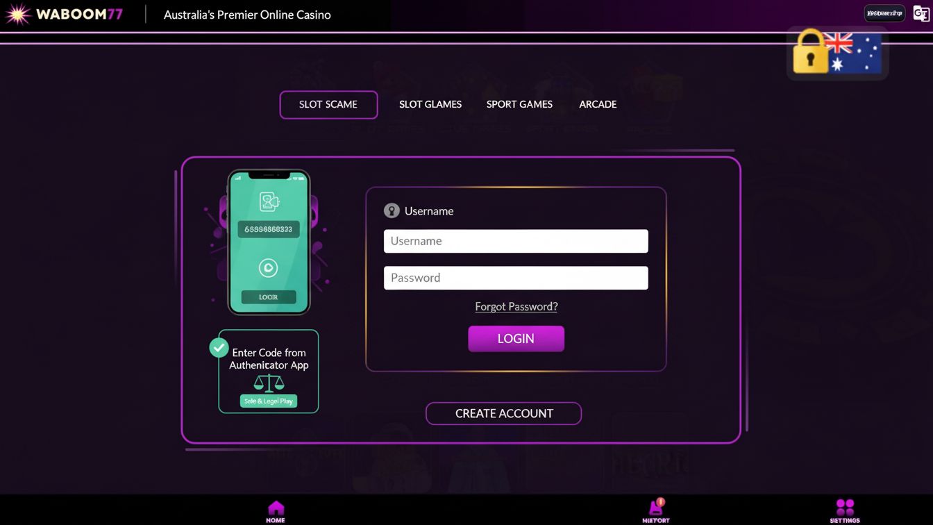 Secure casino login with legal and safety icons